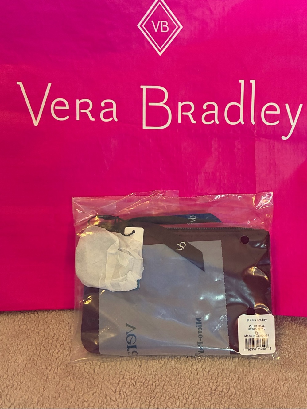 Vera Bradley Zip ID Case Key Ring Wallet Ultralight Fig Burgundy Maroon